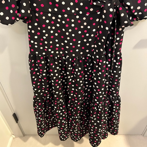Kate Spade Glimmer Dot Wrap Dress Black Multi Size Medium FLAWED Designer S0767 - Picture 6 of 13